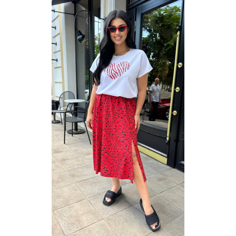Костюм жіночий футболка зі спідницею Червоний, 58/60