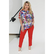 Костюм жіночий блузка та штани з тканини софт Червоний, 50/52