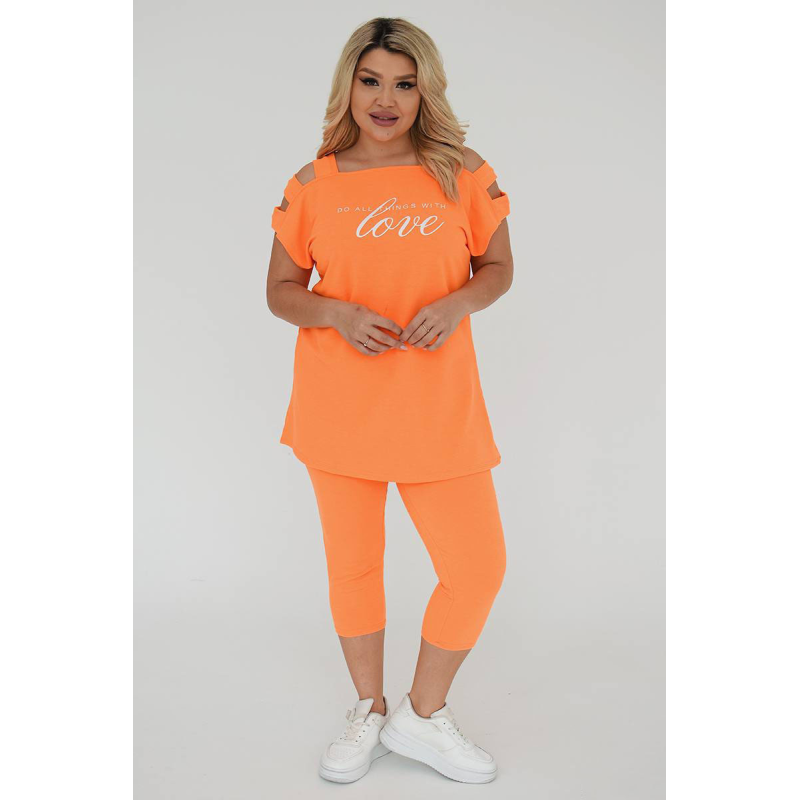 Жіночий літній костюм з бриджами Жовтогарячий, 58/60