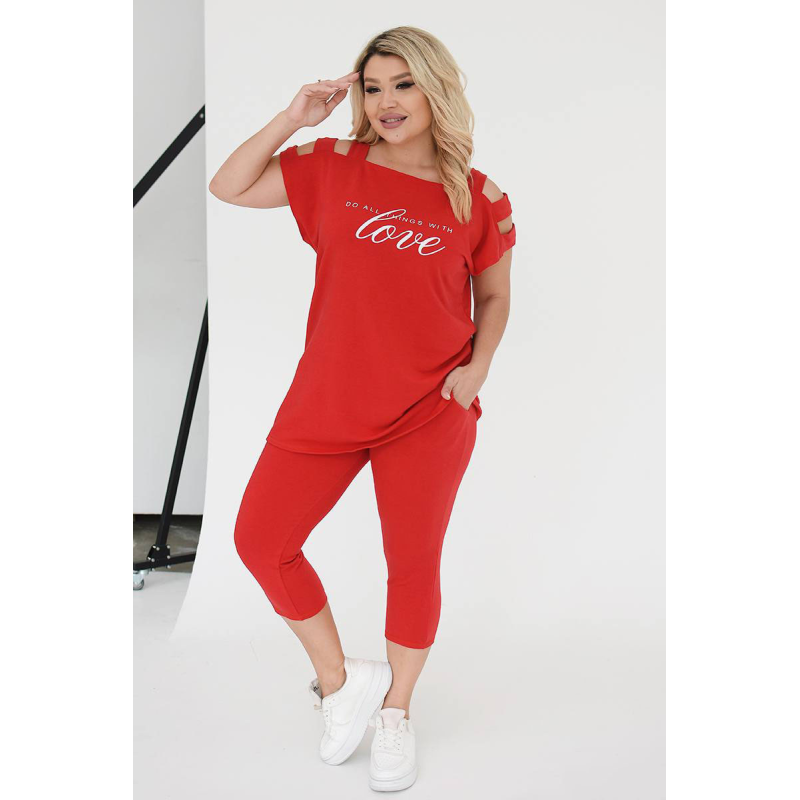 Жіночий літній костюм із бриджами Червоний, 50/52