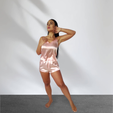 Піжама жіноча із шортами атласна Пудровий XXL Пудровий, 3XL