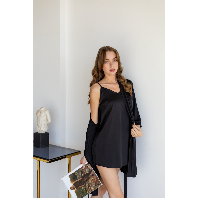 Коплект шовковий сорочка з халатом