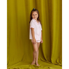 Дитяча піжамка із сатину шорти з сорочкою,  Світло-рожева смужка, р.146-152