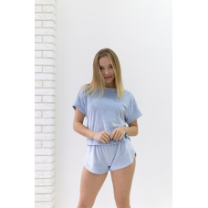 Піжама футболка + шорти з плюшевого велюру блакитний, XL