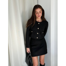 Костюм спідниця і піджак твідовий, Чорний, 42/46