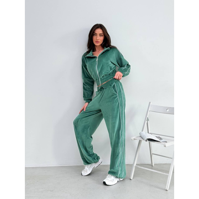 Велюровий костюм із лампасами Зелений, 42/4