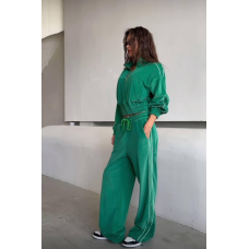 Велюровий костюм із лампасами Зелений, 48/52