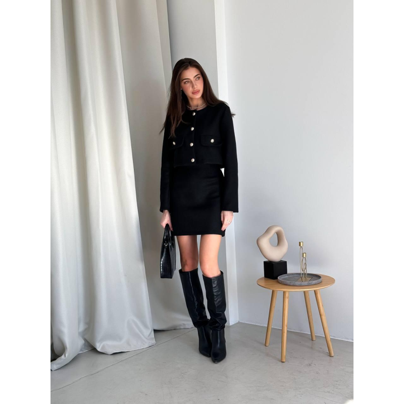 Костюм жіночий зі спідницею твідовий, Чорний, 48/52