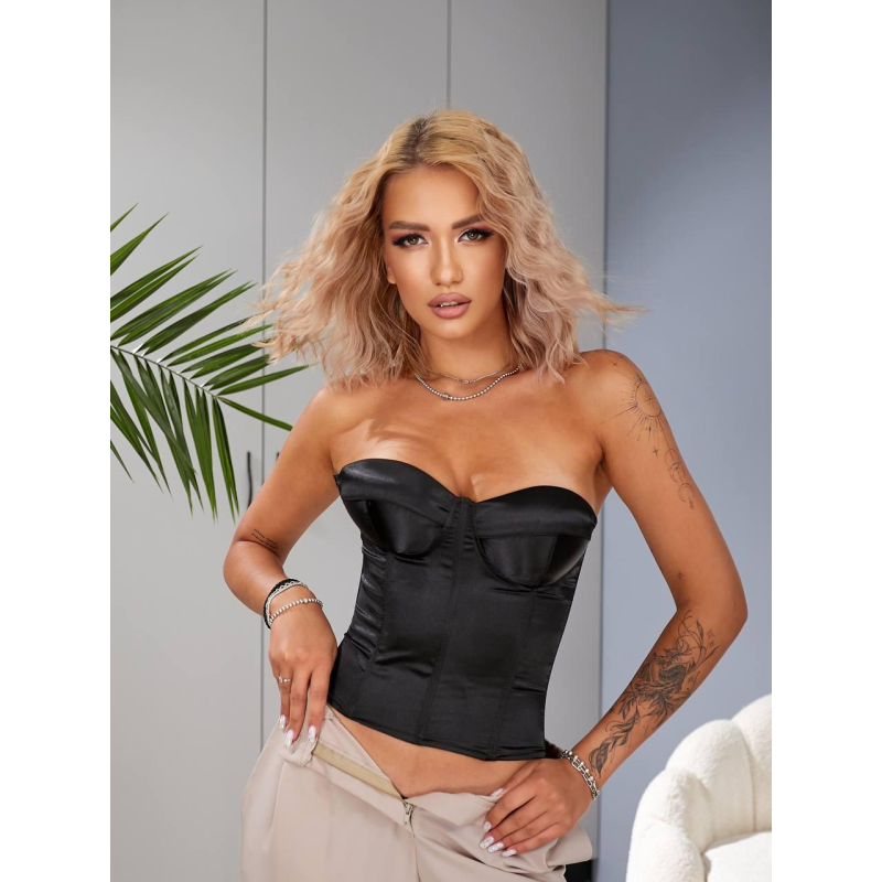 Корсет-топ жіночий шовковий, Чорний, S