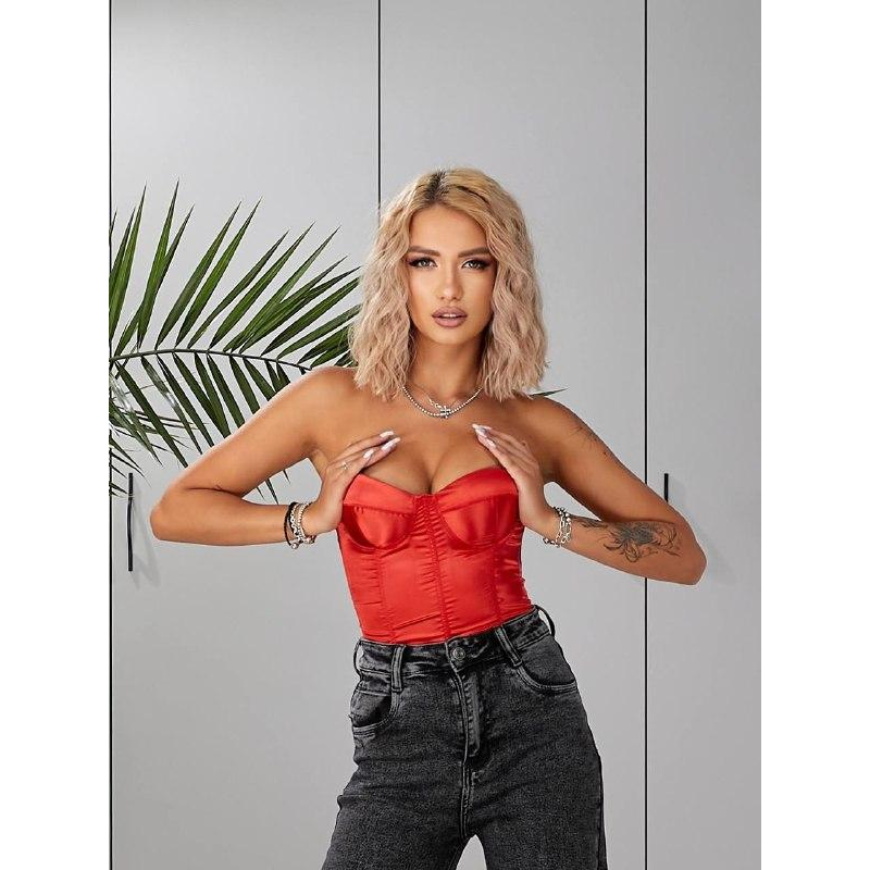 Корсет-топ жіночий шовковий, Червоний, M