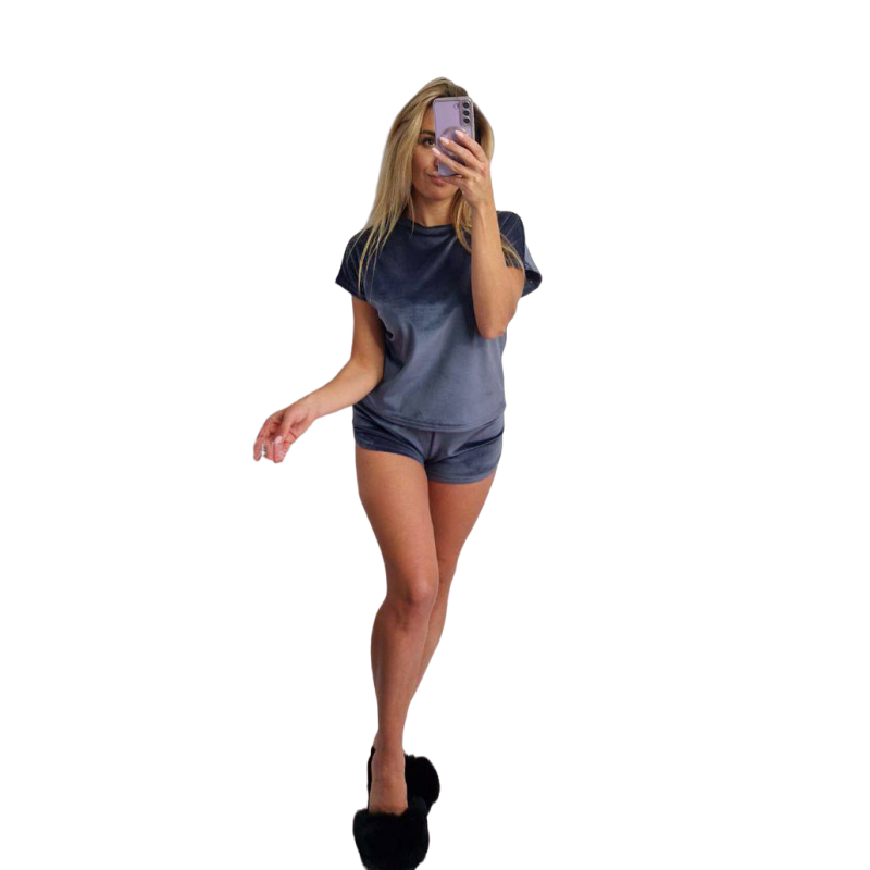 Піжама футболка + шорти з плюшевого велюру графіт, L