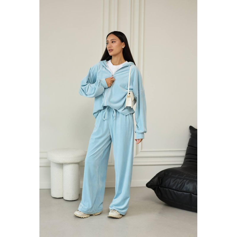 Велюровий спортивний костюм жіночий Блакитний, 48/52