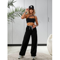 Штани широкі жіночі трикотажні, Чорний, 46/48