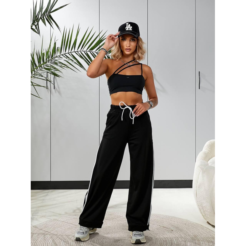 Штани широкі жіночі трикотажні, Чорний, 46/48