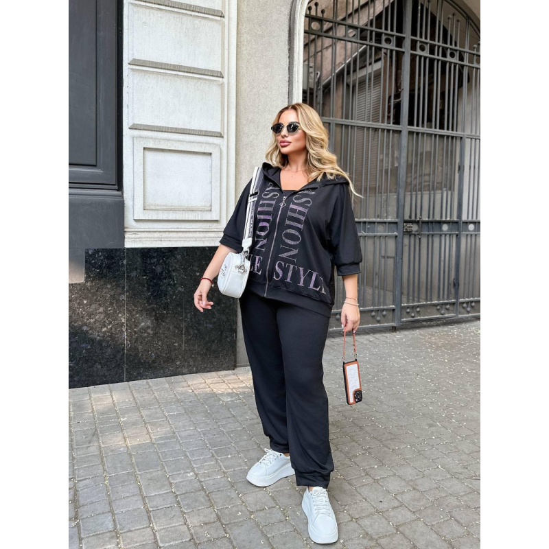 Жіночий костюм двійка штани і кофта з капюшоном Чорний, 50/52 Жіночий костюм двійка штани і кофта з капюшоном Чорний, 50/52