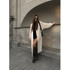 Жіночий кардиган довгий з поясом махровий, Бежевий, оверсайз