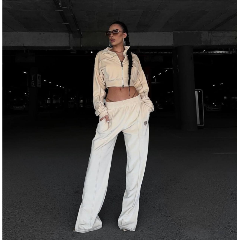 Велюровий жіночий костюм із вишивкою Бежевий, 42/46