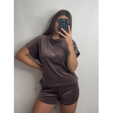 Піжама футболка + шорти з плюшевого велюру світлий  мокко, XL