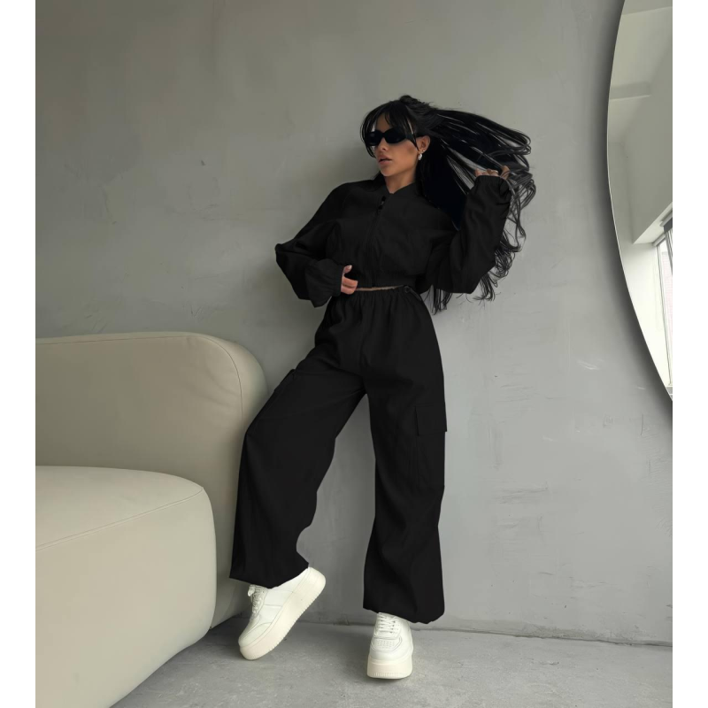 Жіночий костюм із плащової тканини Чорний, 48/52