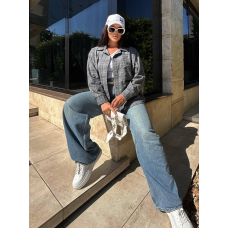 Сорочка жіноча оверсайз в клітинку, Сірий, 54/56