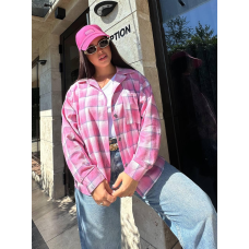 Сорочка жіноча оверсайз в клітинку, Рожевий, 54/56