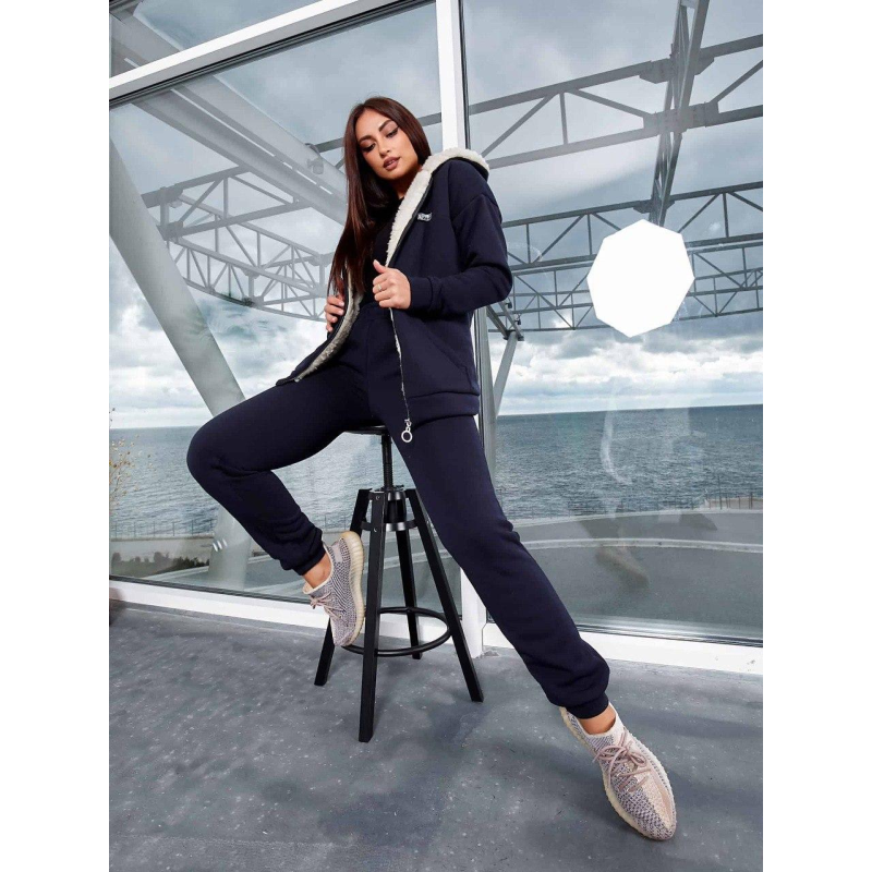 Жіночий костюм з хутром Синий S-M