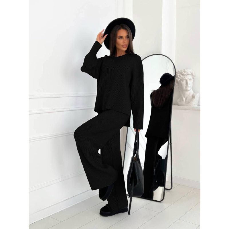 Жіночий костюм-двійка ангора в рубчик, Чорний 42-46
