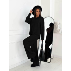 Жіночий костюм-двійка ангора в рубчик, Чорний 48-52