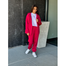 Жіночий спортивний костюм на флісі з кофтою на змійці,  Малиновий, 42/44