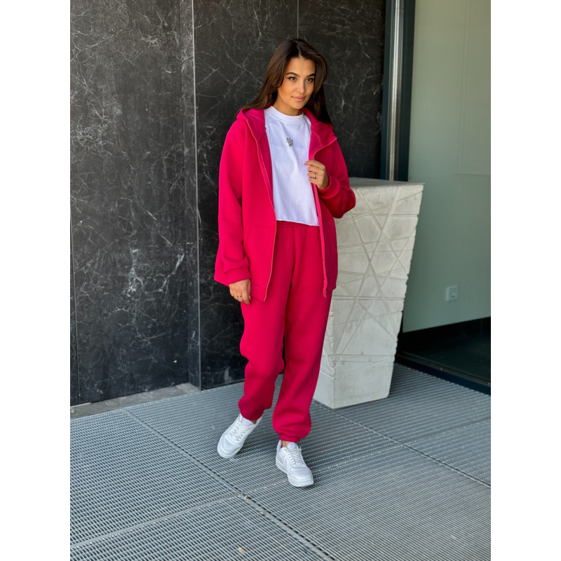 Жіночий спортивний костюм на флісі з кофтою на змійці, Малиновий, 42/44 Жіночий спортивний костюм на флісі з кофтою на змійці, Малиновий, 42/44