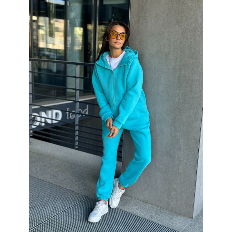 Теплий спортивний костюм жіночий на блискавці, Блакитний, 50/52