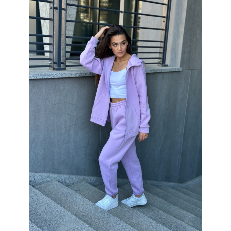 Теплий спортивний костюм жіночий на блискавці, Бузковий, 46/48