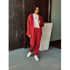 Флісовий жіночий спортивний костюм, Червоний, 46/48