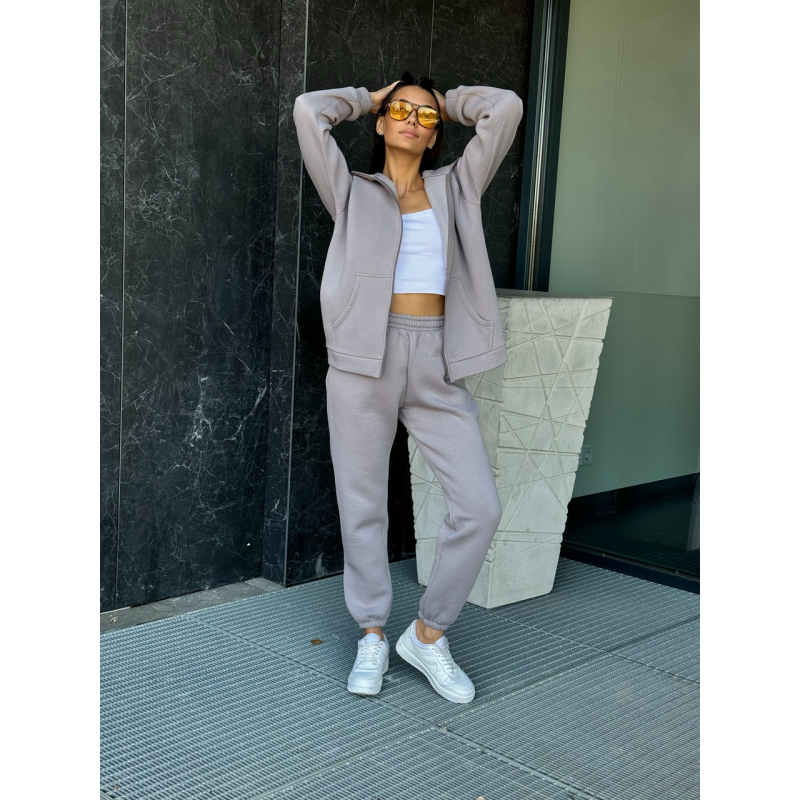 Теплий спортивний костюм жіночий на блискавці, Сірий, 50/52