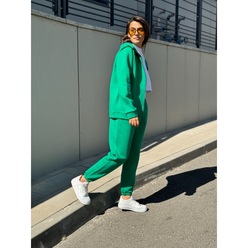 Теплий спортивний костюм жіночий на блискавці,  Зелений, 46/48