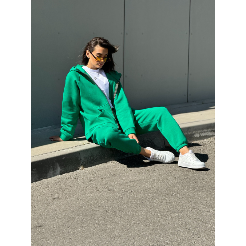 Теплий спортивний костюм жіночий на блискавці,  Зелений, 50/52