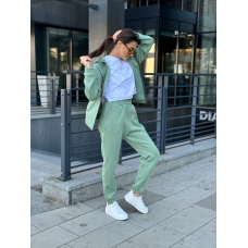 Теплий спортивний костюм жіночий на блискавці, Олива, 46/48