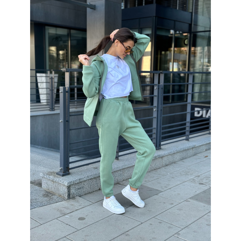 Теплий спортивний костюм жіночий на блискавці, Олива, 46/48