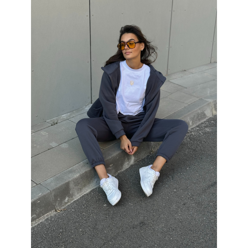 Теплий спортивний костюм жіночий на блискавці,  Графітовий, 46/48