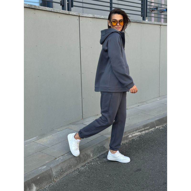 Теплий спортивний костюм жіночий на блискавці,  Графітовий, 50/52