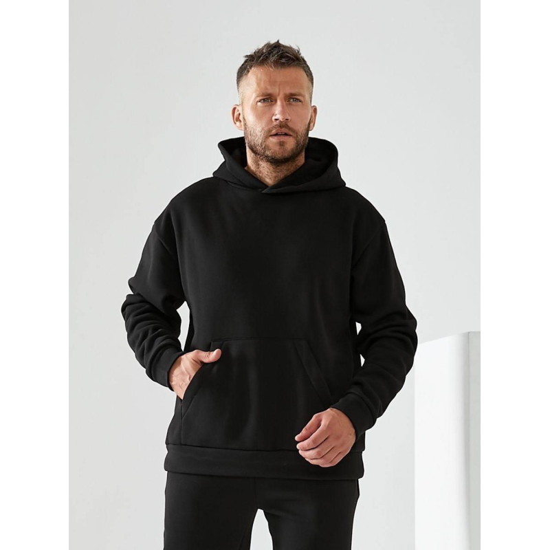 Чоловічий спортивний теплий костюм на флісі, Чорний, 46/48