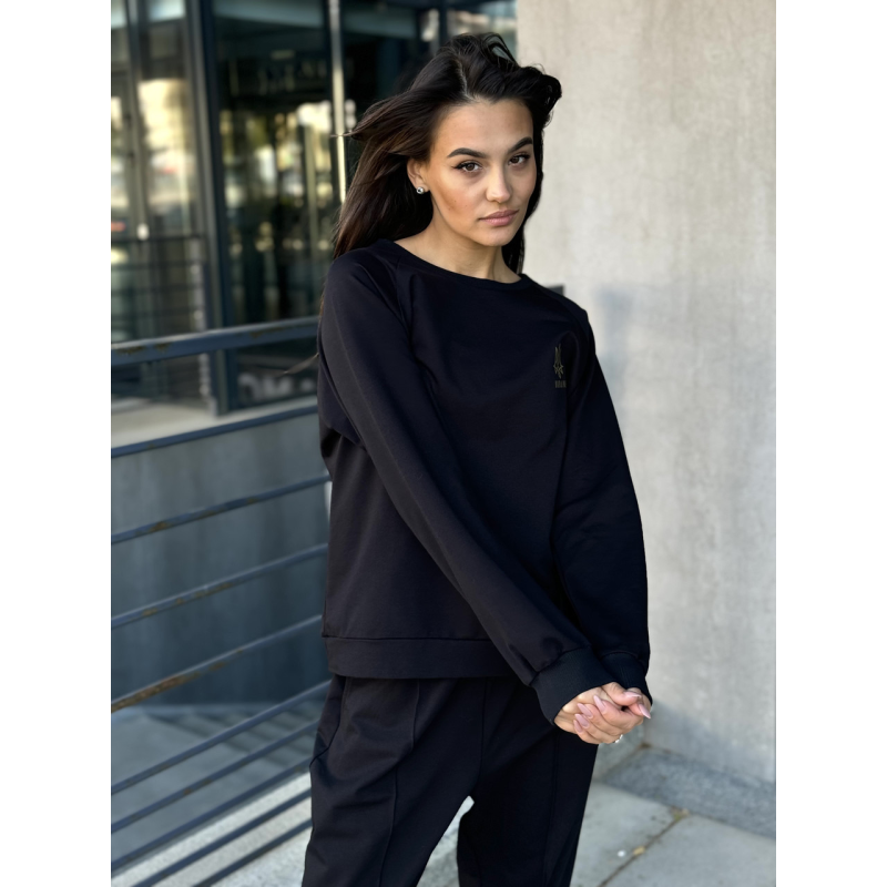 Світшот жіночий чорний з тризубом , Чорний,S