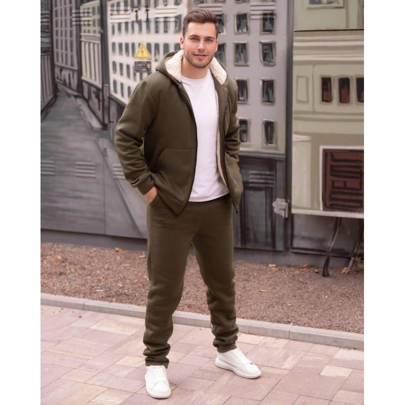 Чоловічий теплий костюм на флісі з хутром 52/54, Хакі