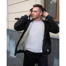 Чоловічий теплий костюм на флісі з хутром 52/54, Чорний