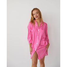 Жіноча нічна сорочка сатинова Малинова смужка, S