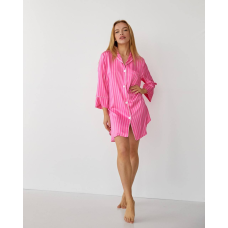 Жіноча нічна сорочка сатинова Малинова смужка, XL