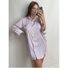 Жіноча нічна сорочка сатинова Блакитно-рожева смужка, XL