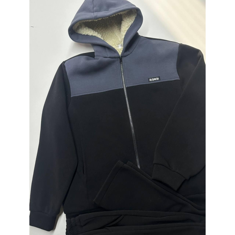 Зимовий чоловічий спортивний костюм на хутрі 56/58, Чорний