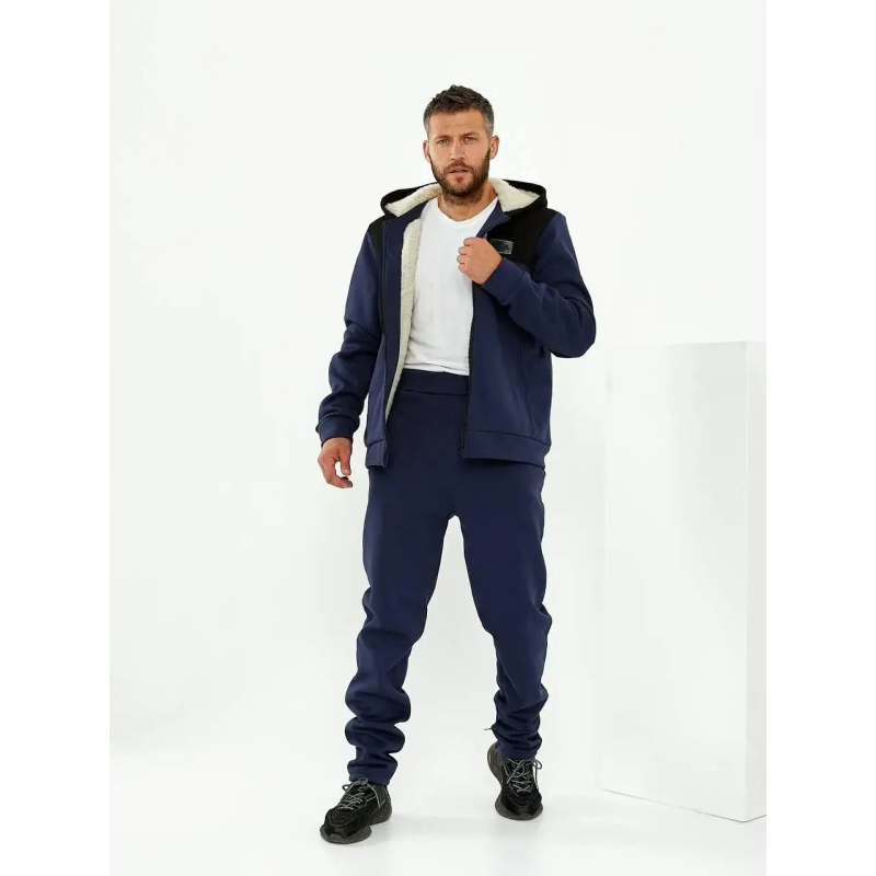 Чоловічий теплий костюм на флісі з хутром Синій 48/50