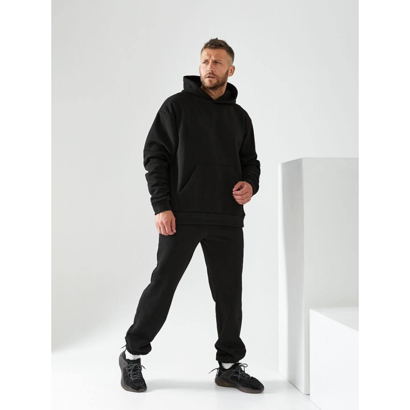 Чоловічий спортивний теплий костюм на флісі Чорний, 50/52
